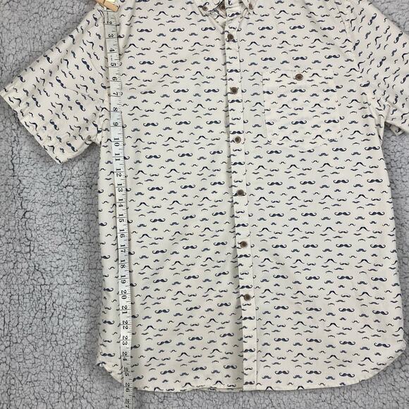 Cactus Man Button Shirt L Slim Fit White Blue Short Sleeve Mustaches Handlebar - Picture 12 of 12